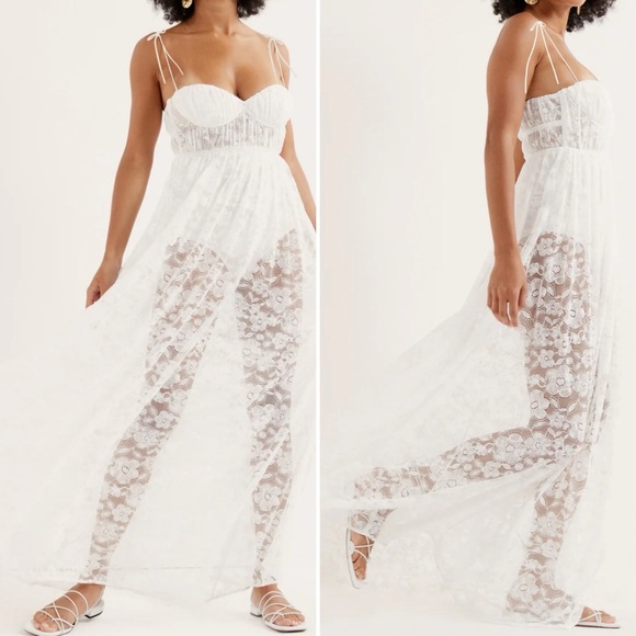 For Love and Lemons Revolve White Lace Lorena Maxi Dress - M - Picture 2 of 7